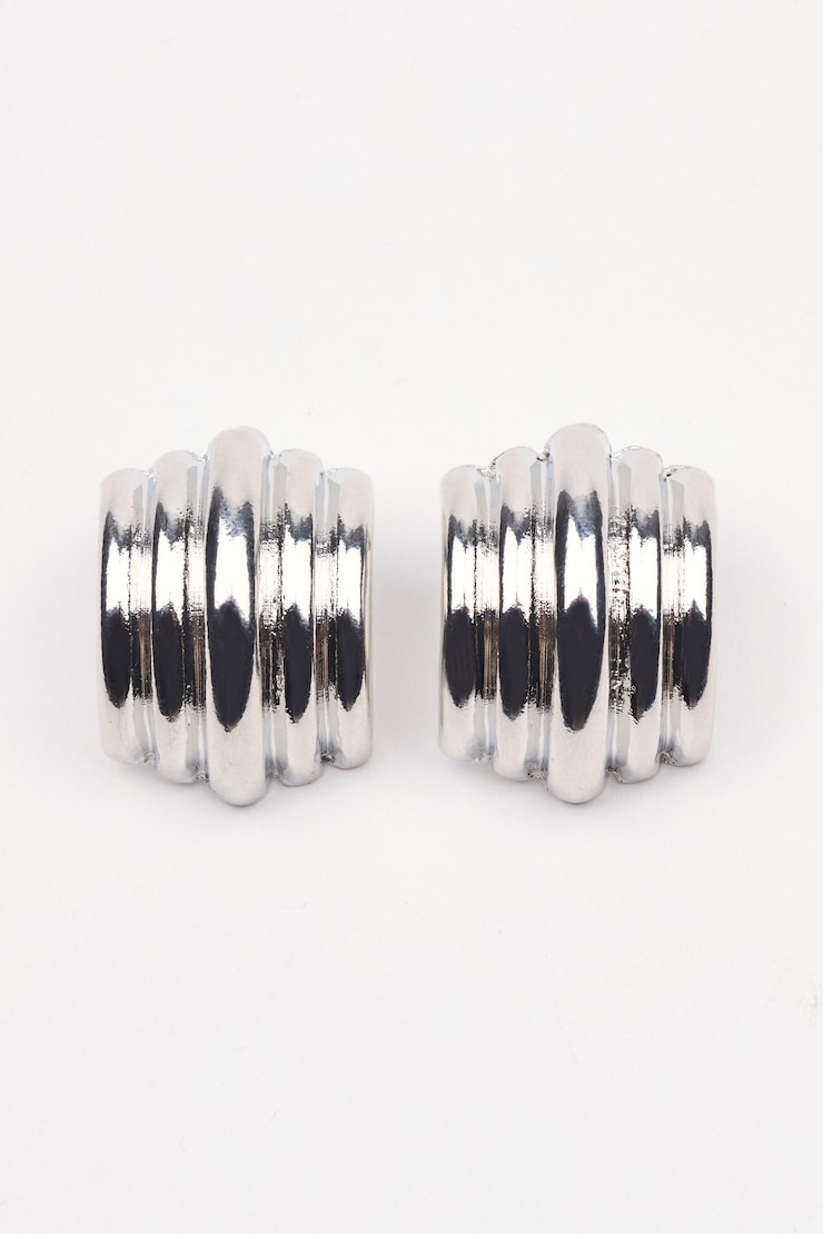 Lined Curve Button Earrings Gray - Image 2