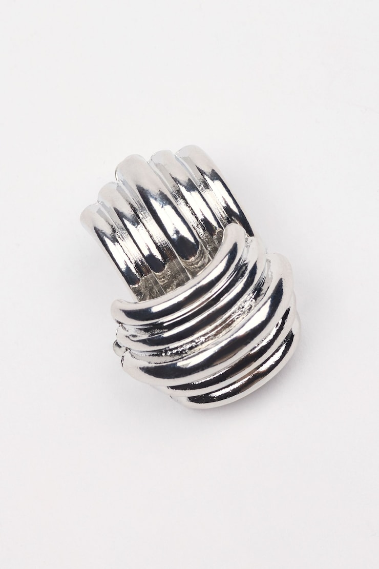 Lined Curve Button Earrings Gray - Image 3