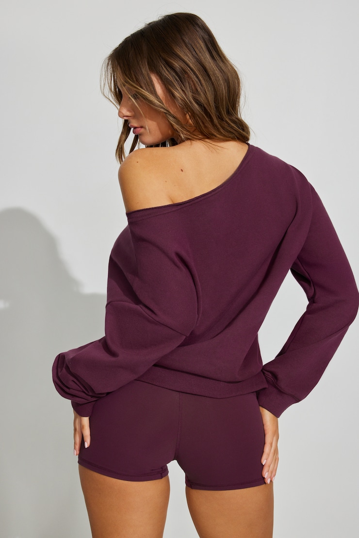 SoftTerry Off Shoulder Sweatshirt Burgundy - Image 3