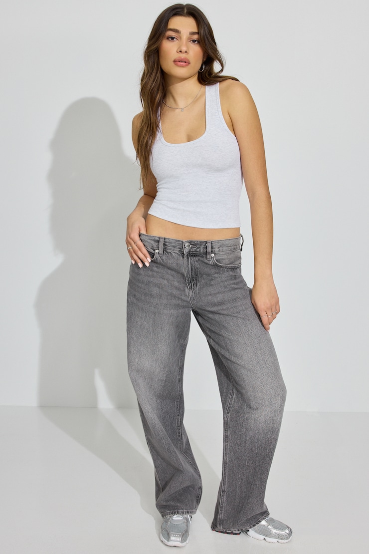 Scoop Neck Ribbed Tank Top Grey - Image 2