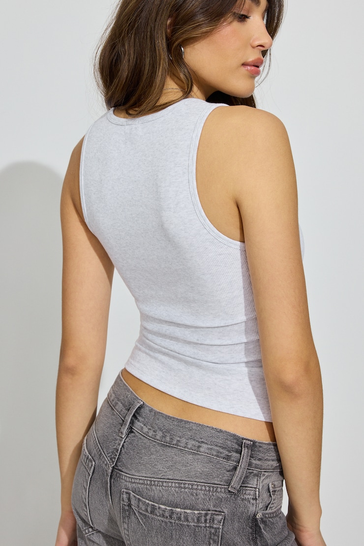Scoop Neck Ribbed Tank Top Grey - Image 4