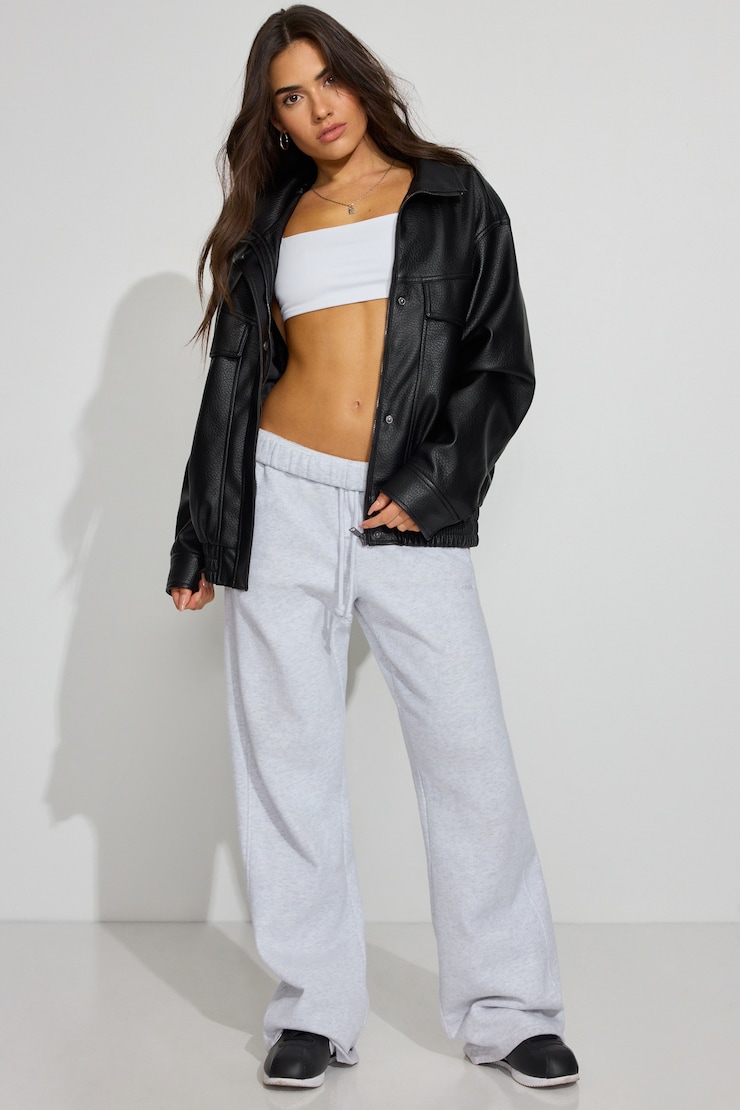 Oversized Faux Leather Bomber Black - Image 3
