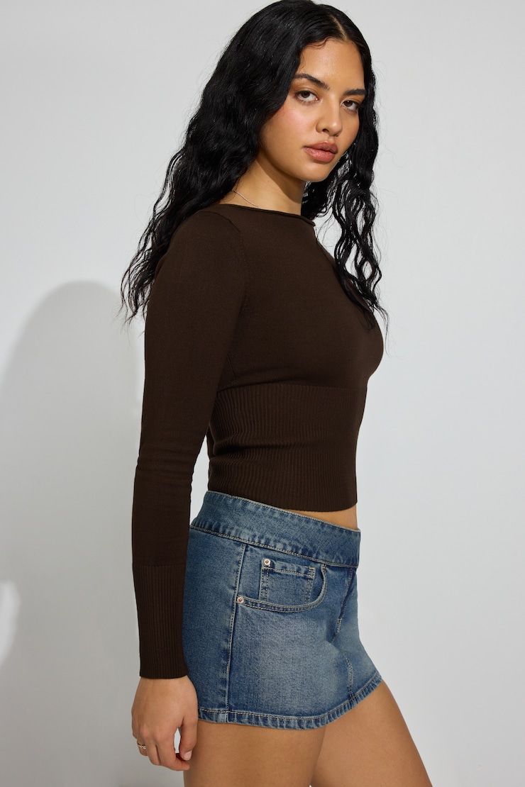 Ryan Fitted Boatneck Sweater Brown - Image 2