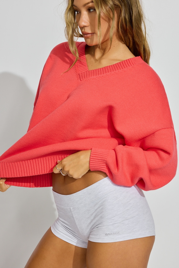 V-Neck Oversized Sweater Pink - Image 2