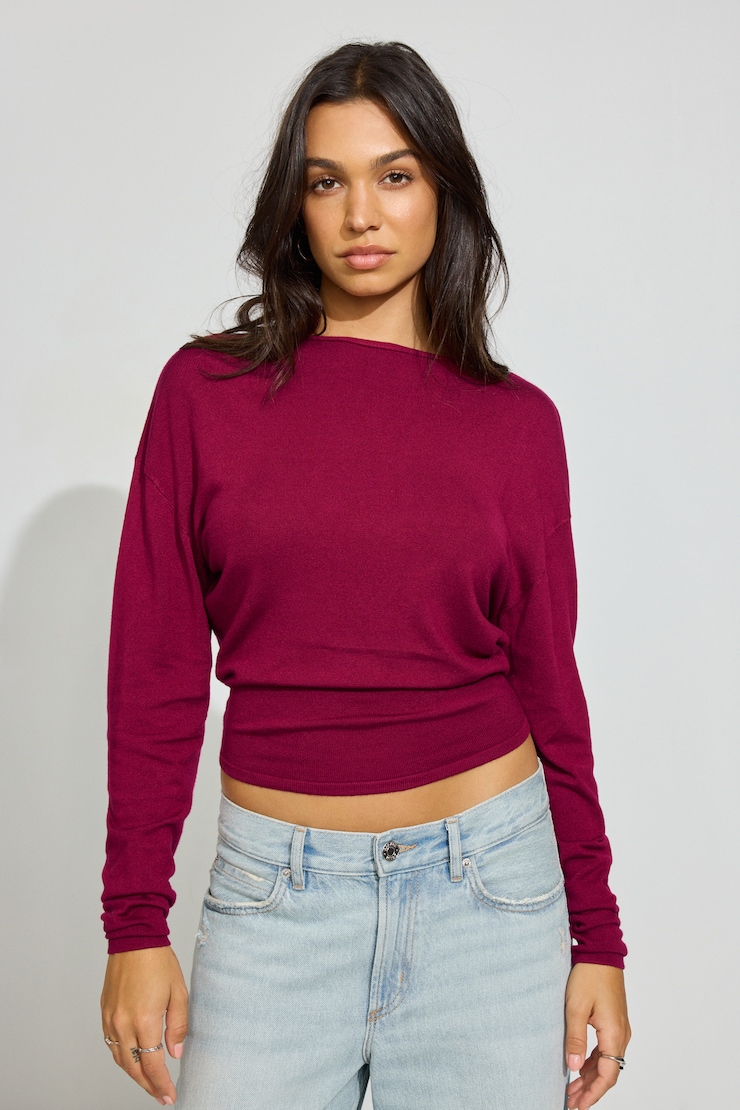 Open Cross Back Sweater Burgundy - Image 2