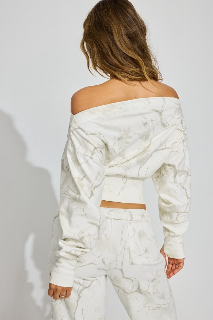 SoftTerry Rib Off Shoulder Sweater White - Image 3