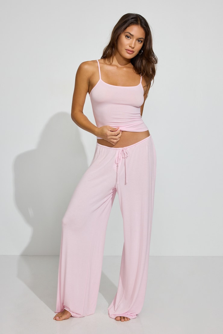 Sheer Ribbed Cami Top Pink - Image 3