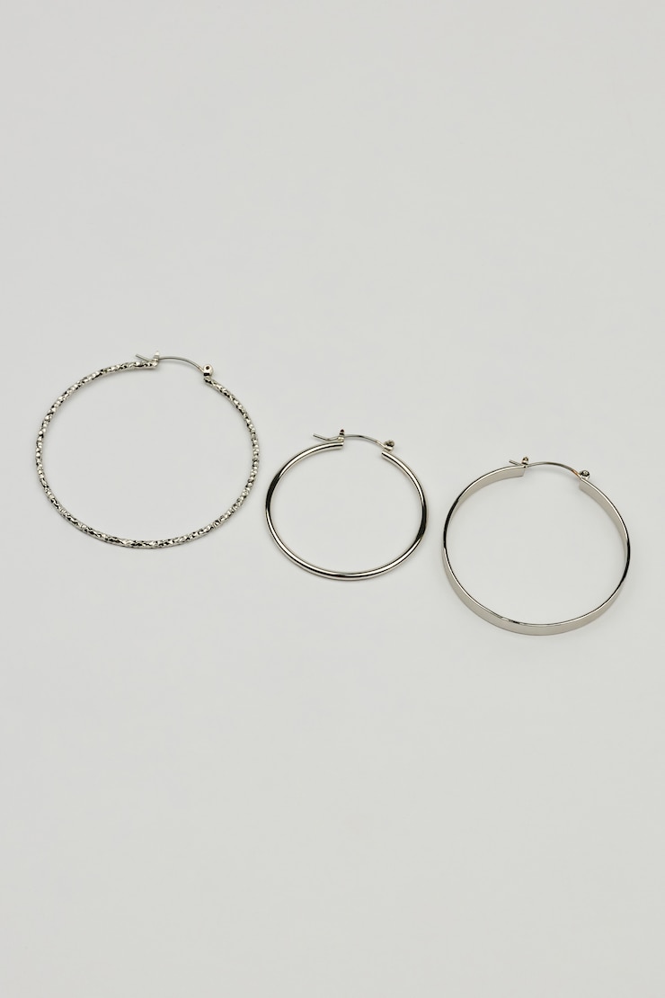 3 Pack Smooth & Textured Hoop Earrings Gray - Image 3