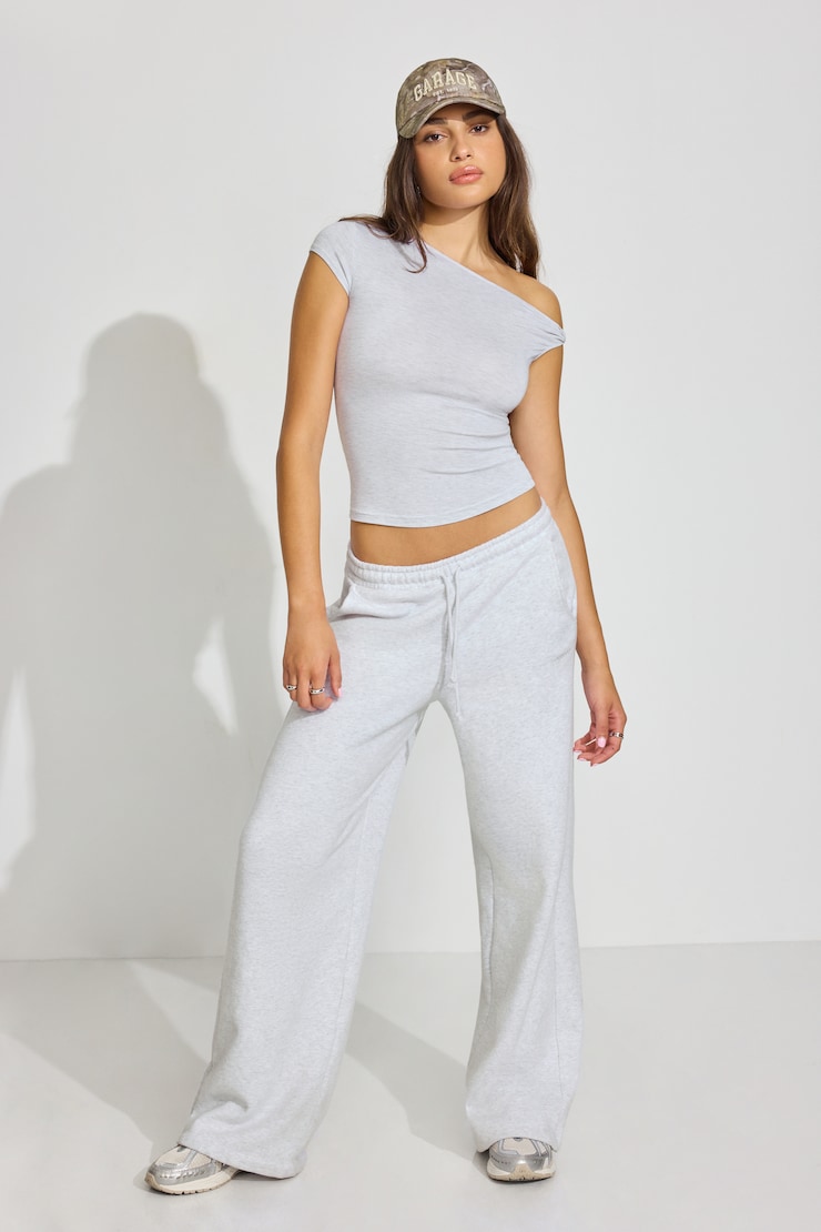 Asymmetric Twisted Short Sleeve Top Gray - Image 3