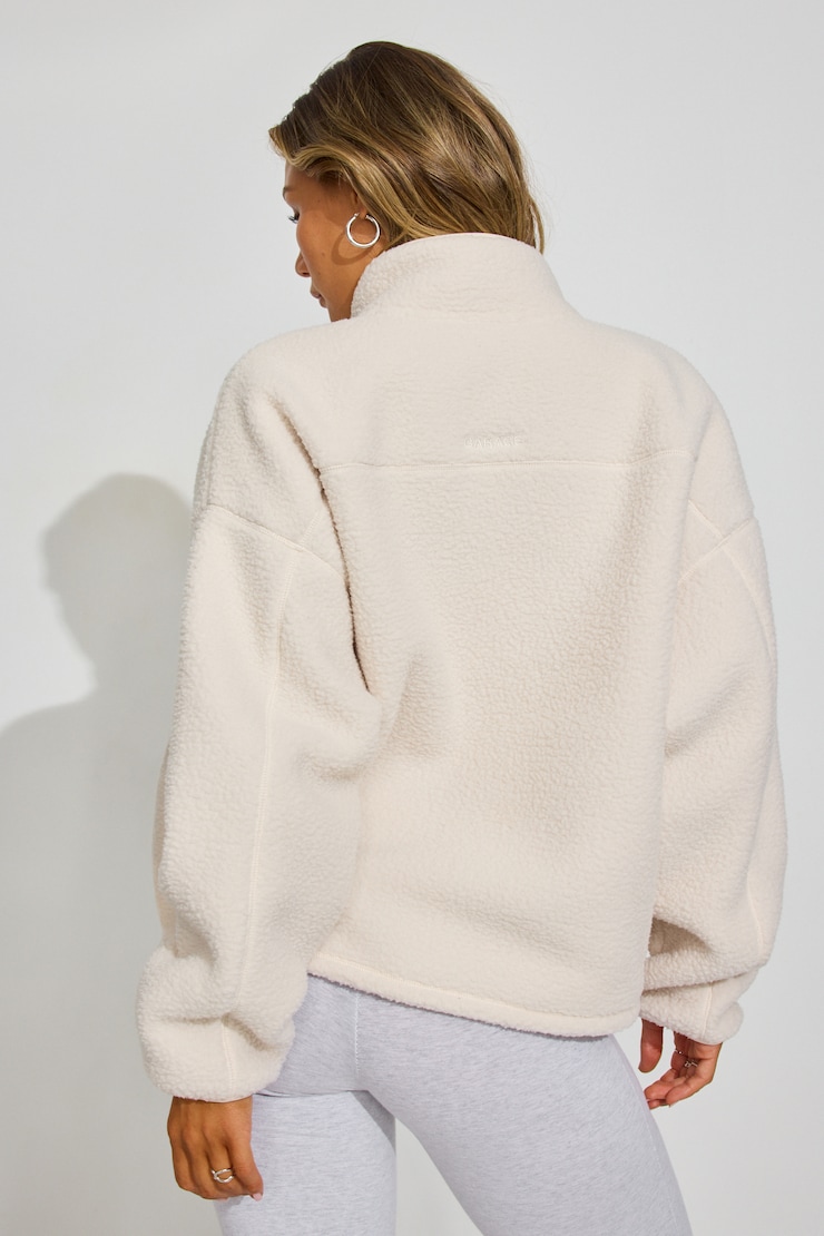 Sherpa Fleece Full Zip Jacket White - Image 3