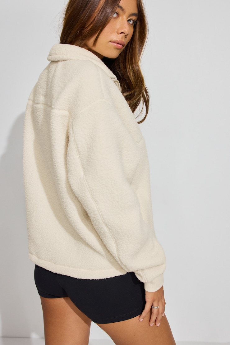 Sherpa Mock Neck Half Zip Sweater White - Image 4