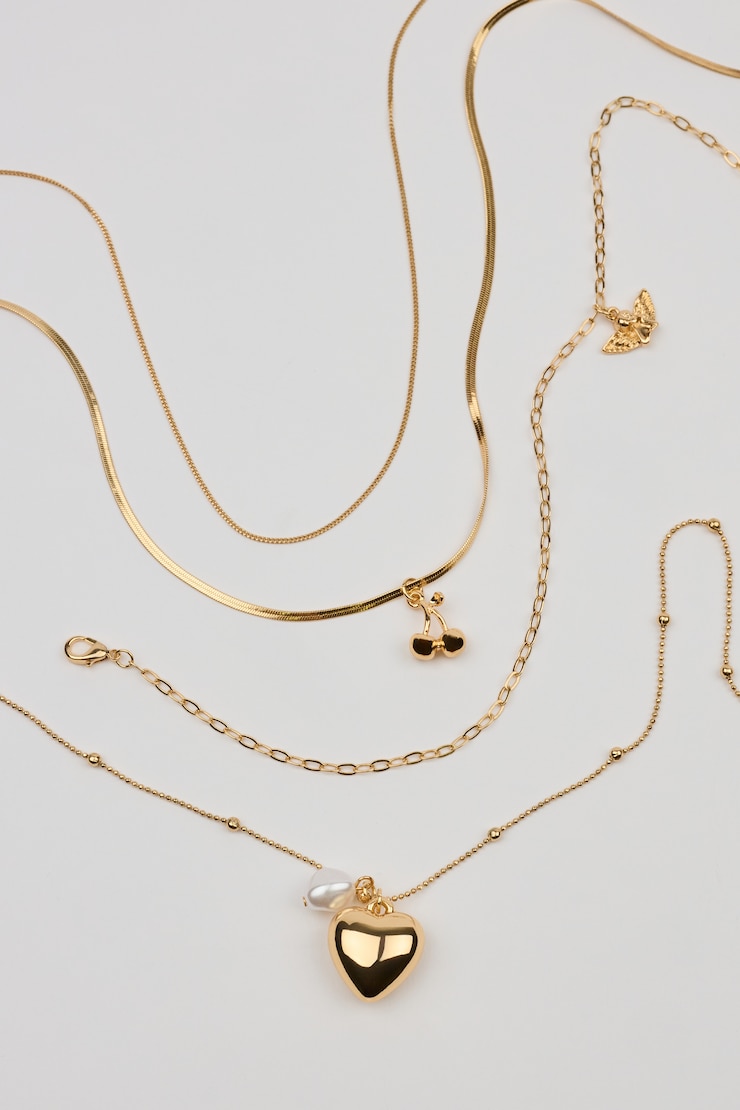 Set of 4 Angel and Cherry Pendant Necklaces Yellow