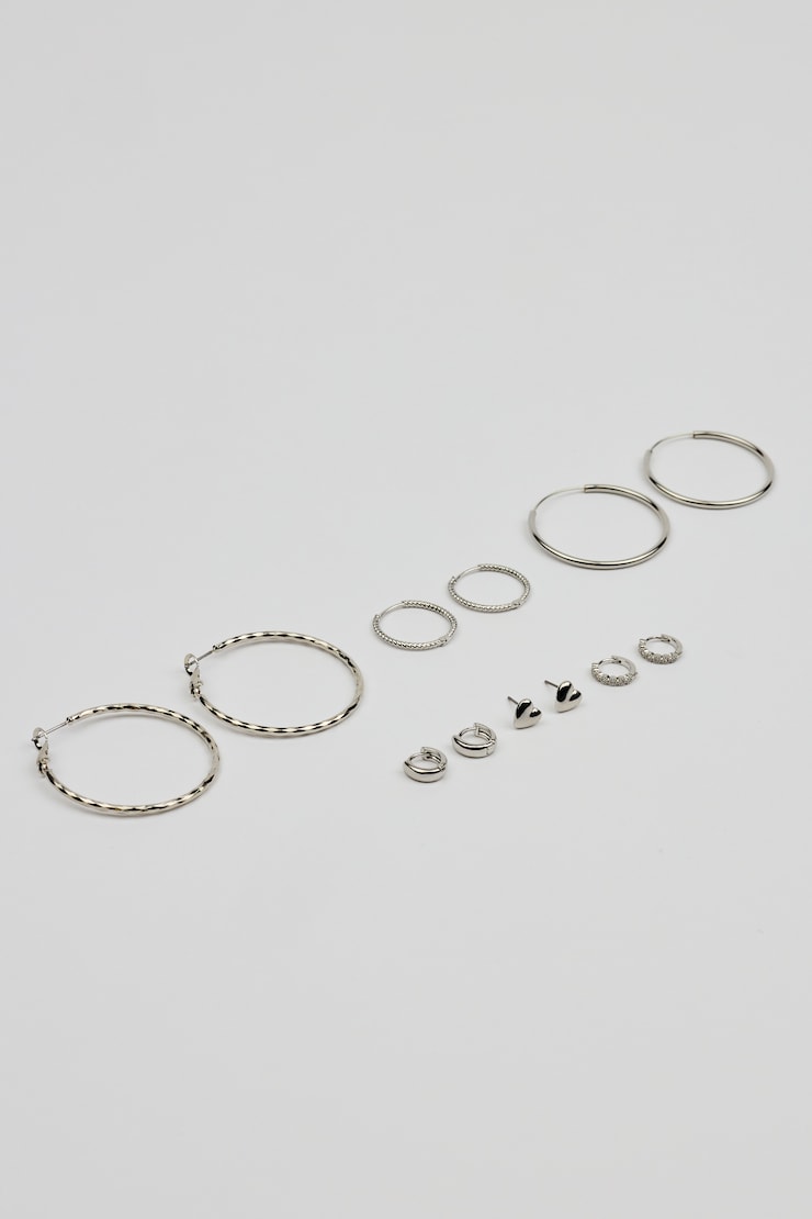 6 Pack of Mini Studs & Thin Hoop Earrings Gray - Image 2