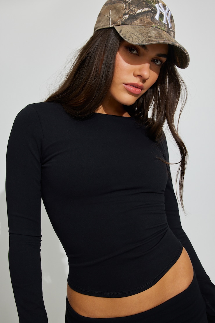 SoftActive Scoop Back Long Sleeve Top Black - Image 2