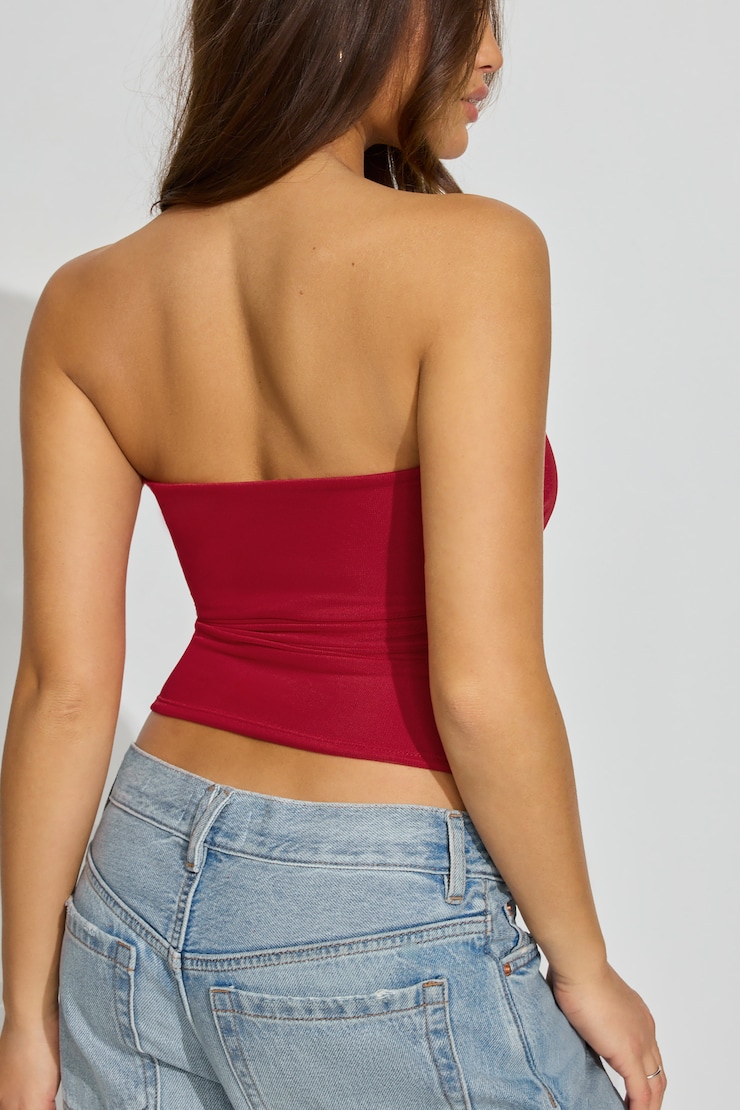Mesh Ruched Tube Top Red - Image 3