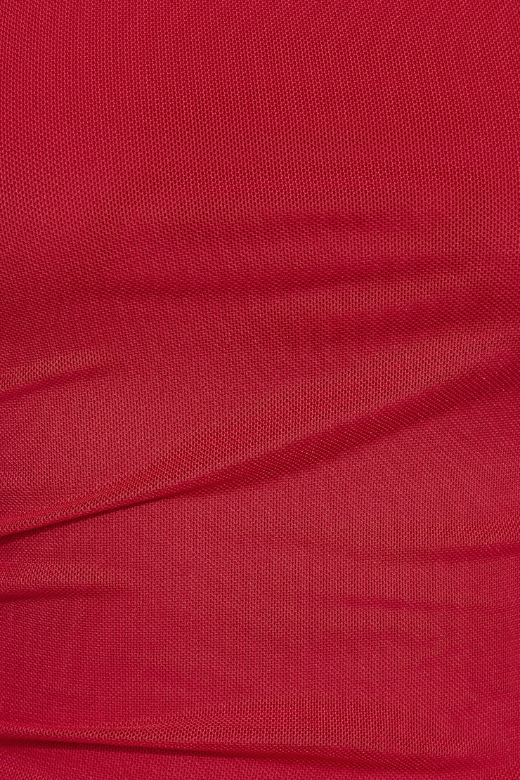 Mesh Ruched Tube Top Red - Image 4