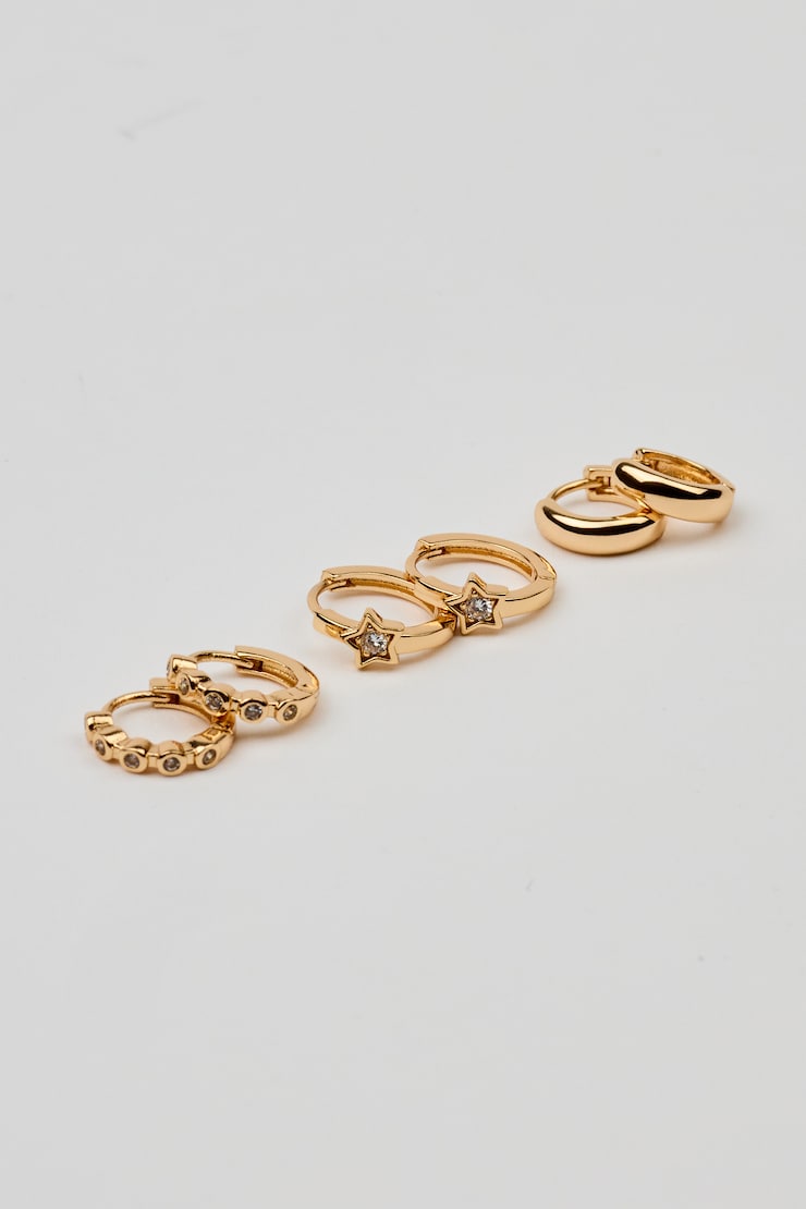 3 Pack Mini Stars & Gem Hoop Earrings White - Image 2