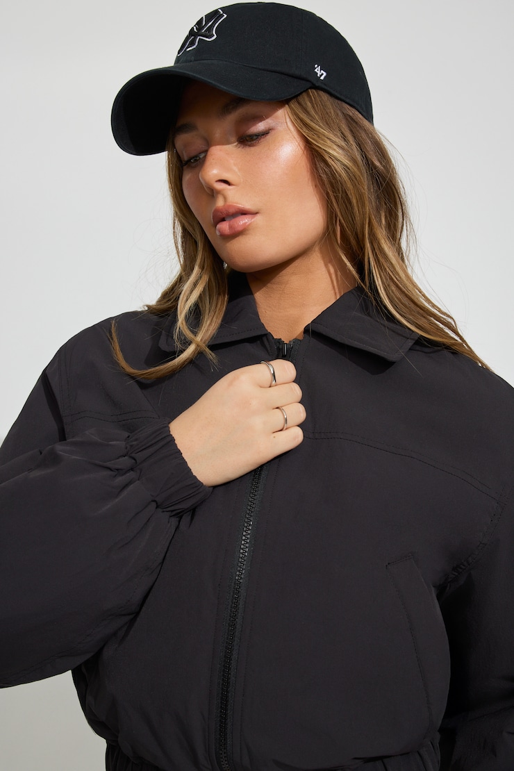 Cropped Nylon Bomber Jacket Black - Image 3