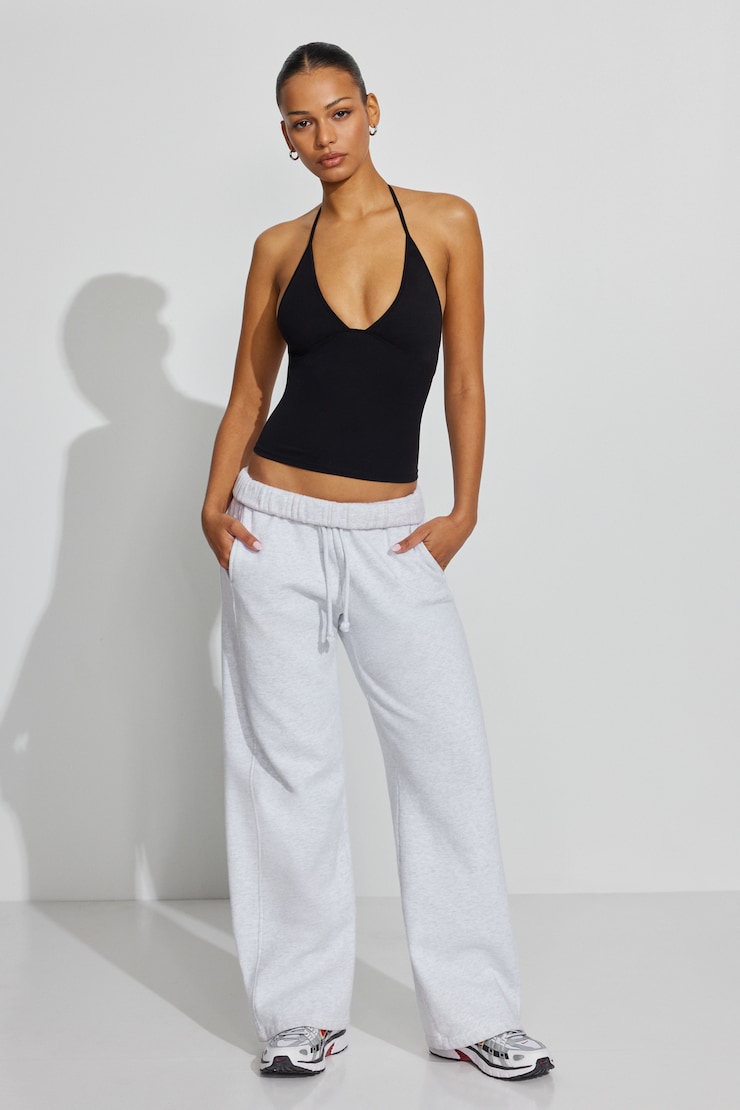 Sleek Plunge Halter Top Black - Image 3